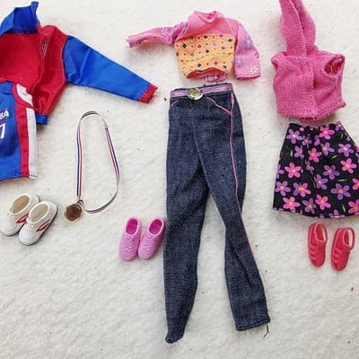Vintage 1990s Mattel Barbie Fashion Doll Clothes Dress Skirt Top Jeans Shoes - Thumbnail 4