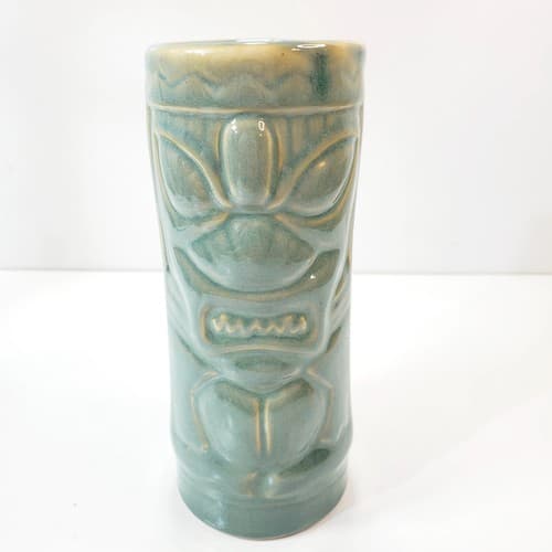 Shonfeld's Tiki Mug Tumbler Cup Glazed Ceramic Green Hawaiian Tribal Mask - Thumbnail 4