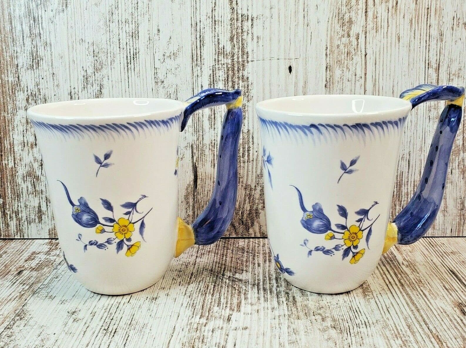 Spode Imperial Garden Set of 2 Retired Coffee Tea Mug Cup Blue & Yellow Floral