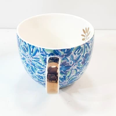 Lilly Pulitzer HIGH MAINTENANCE Blue Green Gold Large Floral Coffee Mug Cup - Thumbnail 5