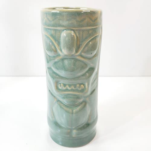 Shonfeld's Tiki Mug Tumbler Cup Glazed Ceramic Green Hawaiian Tribal Mask