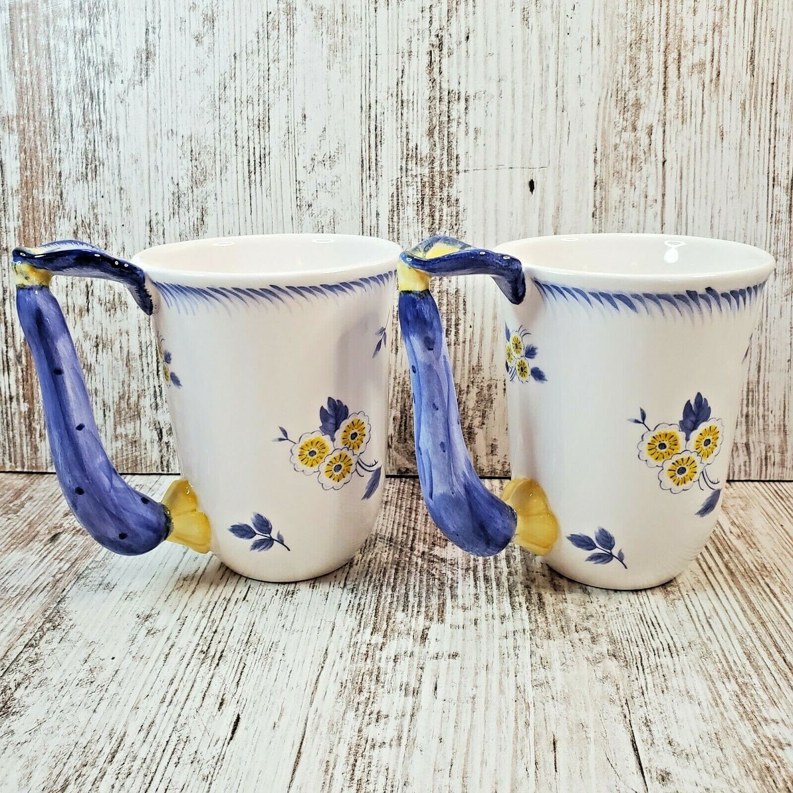 Spode Imperial Garden Set of 2 Retired Coffee Tea Mug Cup Blue & Yellow Floral - Thumbnail 6