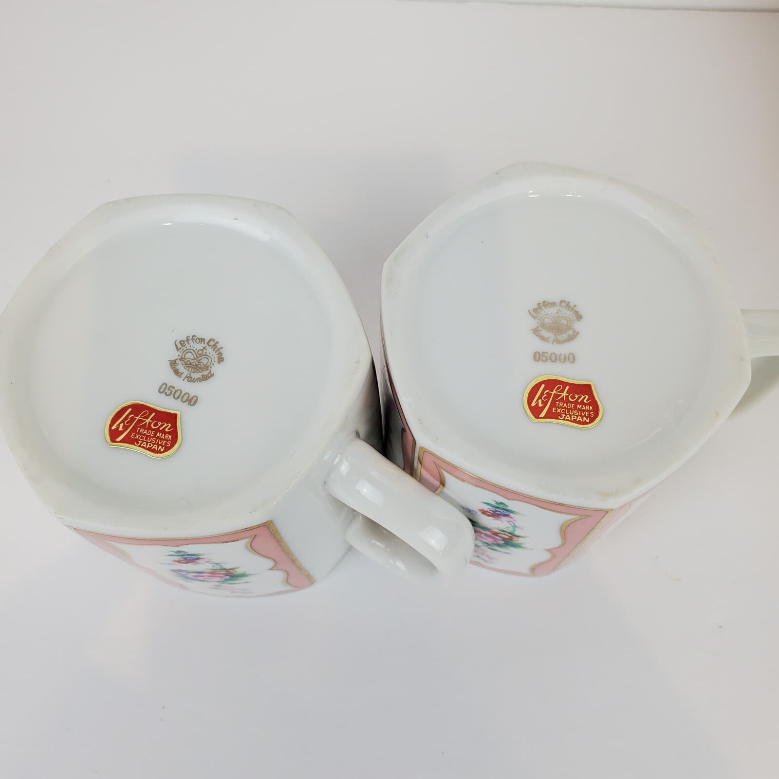 2 Vintage Hand Painted Flower Panels Lefton China Japan Coffee Cups Mugs 05000 - Thumbnail 6