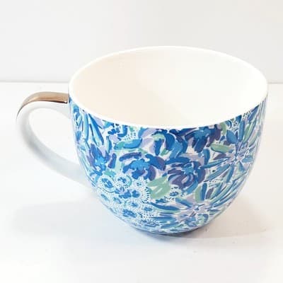 Lilly Pulitzer HIGH MAINTENANCE Blue Green Gold Large Floral Coffee Mug Cup - Thumbnail 4