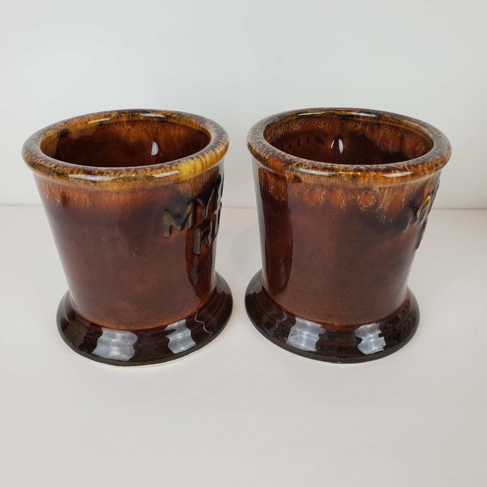 Vintage Myers's Rum Set of 2 Brown Tan Drip Glazed Pottery Mugs Cups - Thumbnail 7