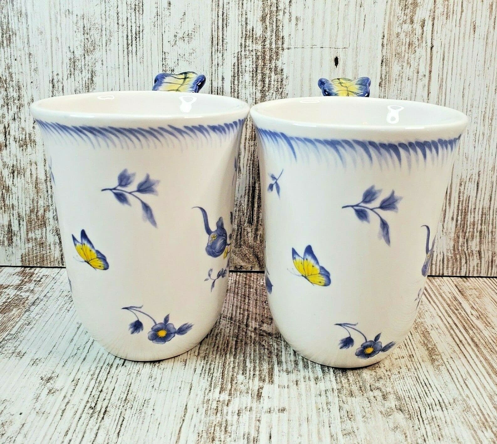 Spode Imperial Garden Set of 2 Retired Coffee Tea Mug Cup Blue & Yellow Floral - Thumbnail 5