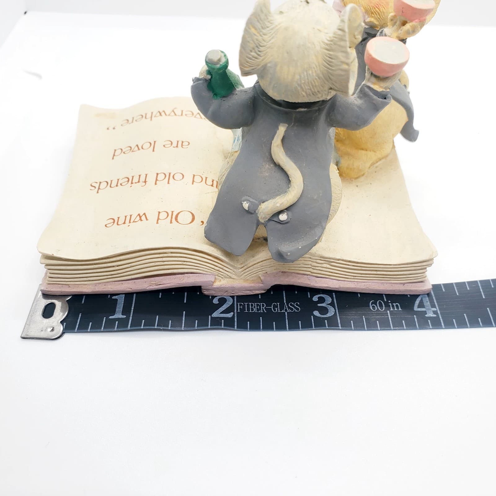 Vtg 1992 Enesco Christmas Mice on Book, Old Wine and Friends Quote Saying Figure - Thumbnail 9