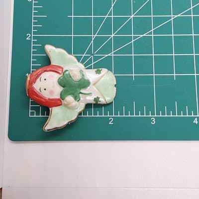 Irish Angel Enamel Painted Porcelain Ceramic Pin Brooch Shamrock St Patrick Day - Thumbnail 3