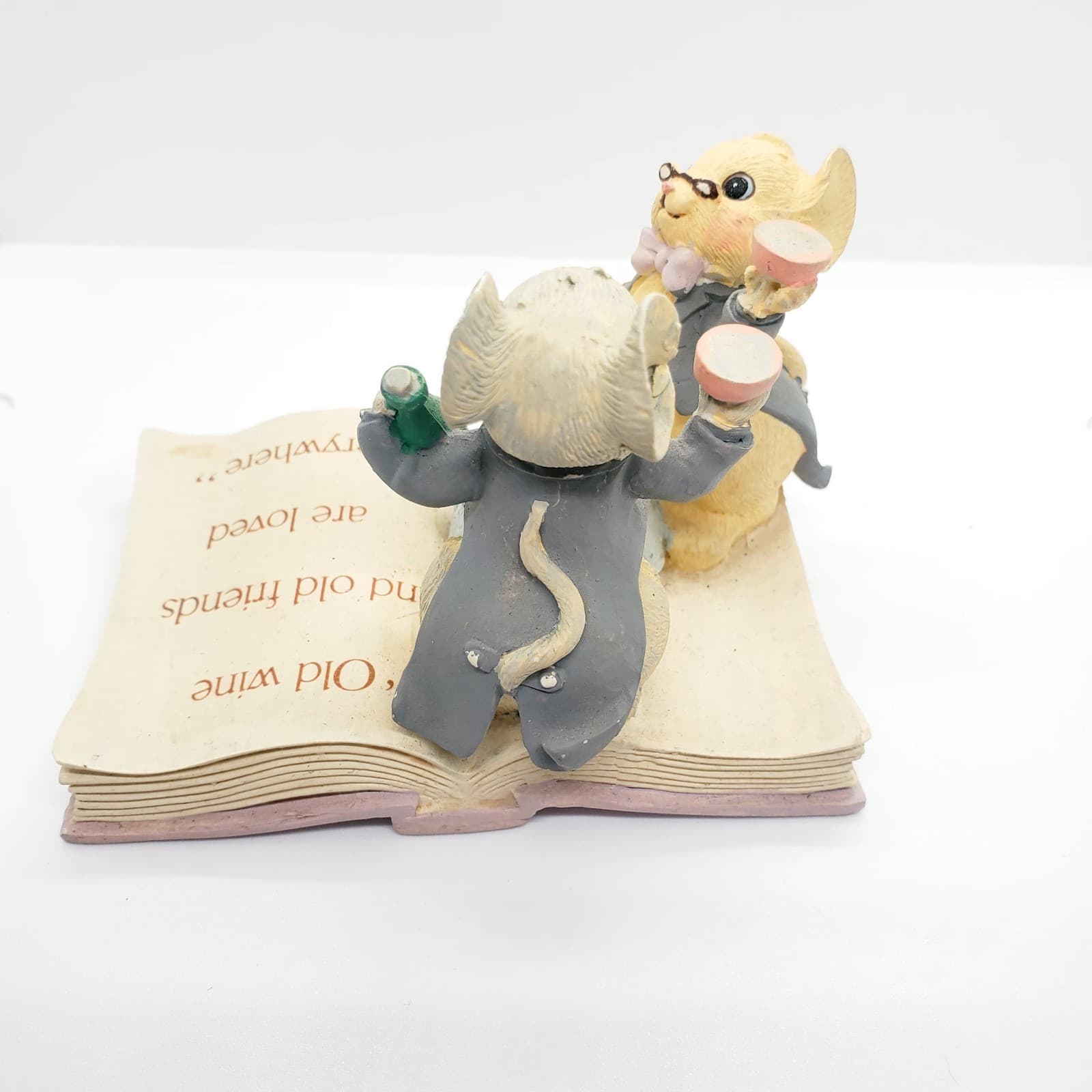 Vtg 1992 Enesco Christmas Mice on Book, Old Wine and Friends Quote Saying Figure - Thumbnail 5