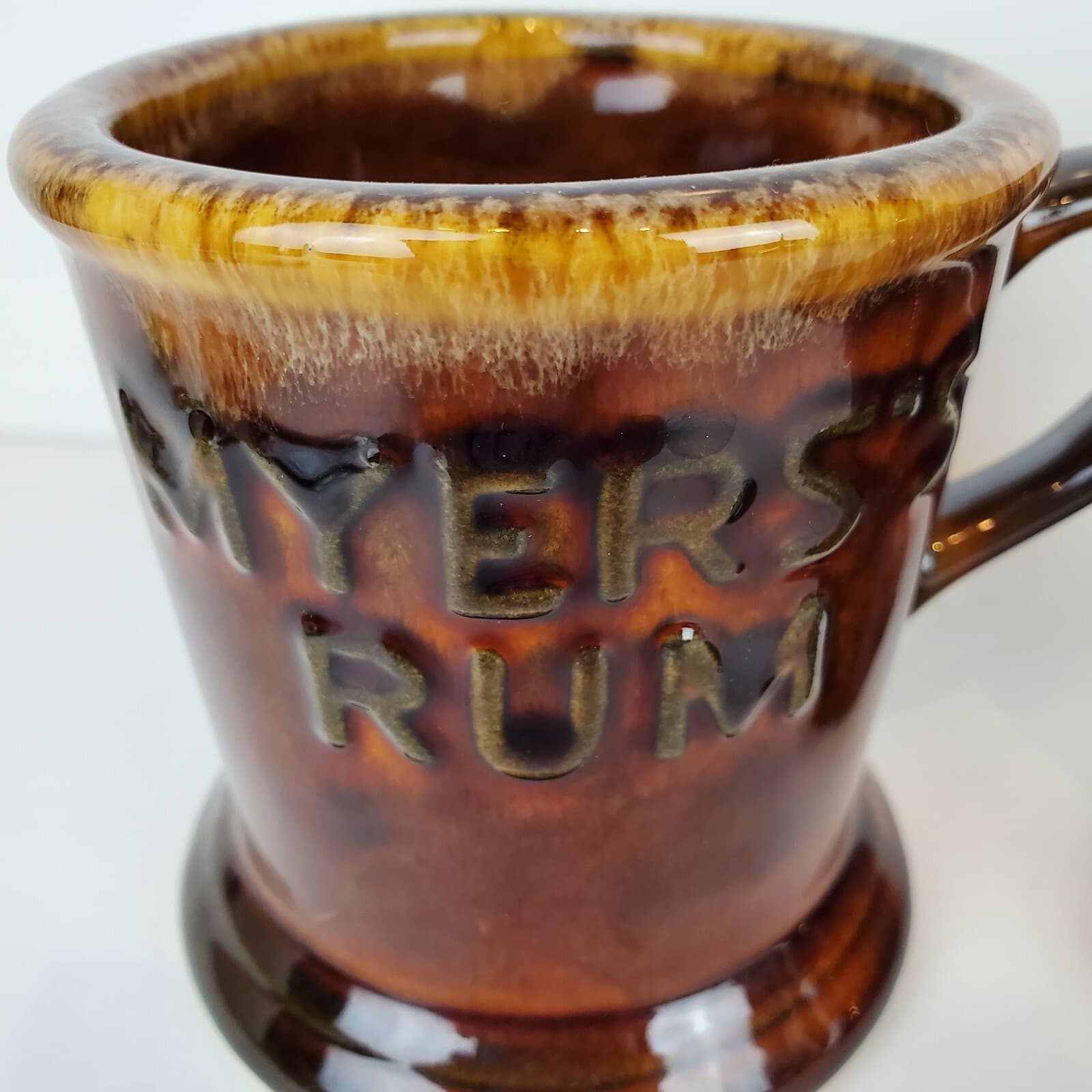 Vintage Myers's Rum Set of 2 Brown Tan Drip Glazed Pottery Mugs Cups - Thumbnail 2