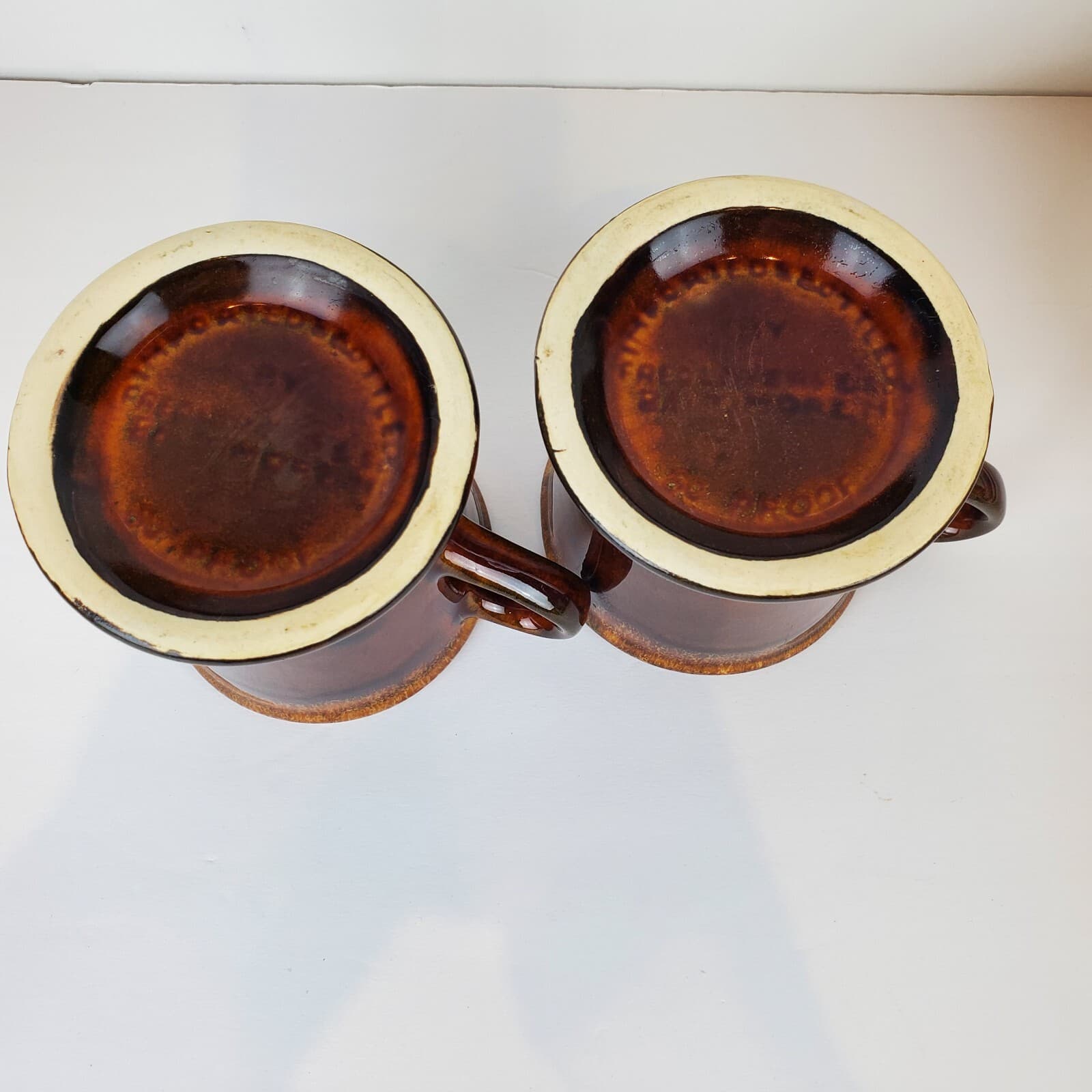 Vintage Myers's Rum Set of 2 Brown Tan Drip Glazed Pottery Mugs Cups - Thumbnail 8