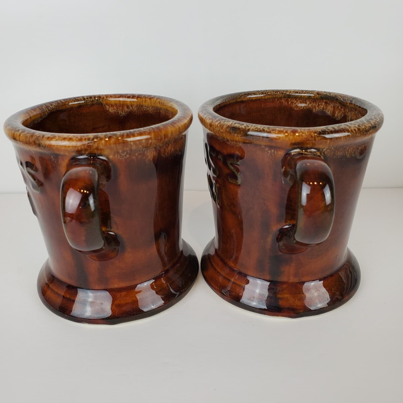 Vintage Myers's Rum Set of 2 Brown Tan Drip Glazed Pottery Mugs Cups - Thumbnail 5