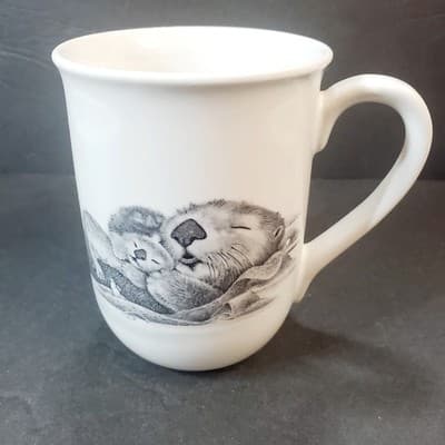 Vintage Otagiri Coffee Tea Mug Sea Otter & Pup Jonah's Workshop Japan 4”