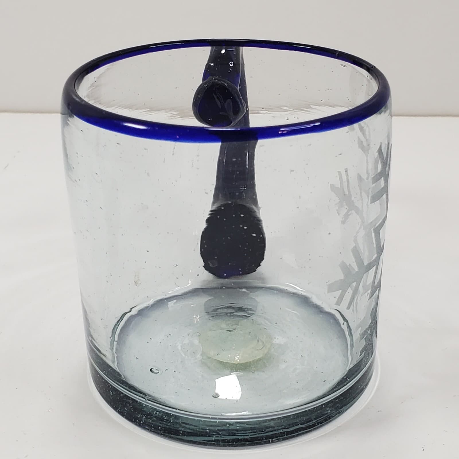 Vtg Copavic R.L. Recycled Eco-Glass Etched Snowflake Mug Cobalt Handle Guatemala - Thumbnail 3