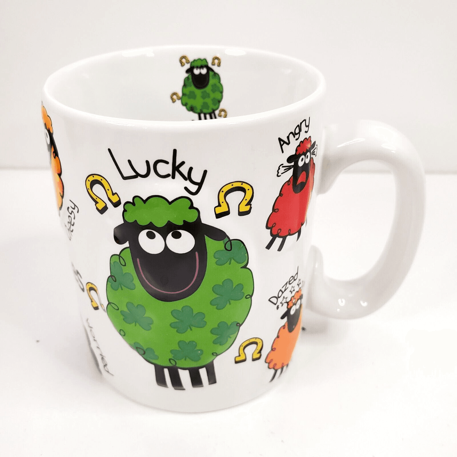 Wacky Woolies White Ceramic Porcelain Ireland Multicolor Raised Sheep Design Mug
