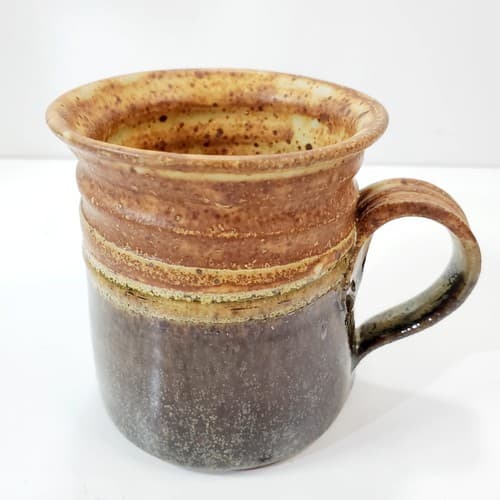 Vtg Artist Signed Hand Made Stoneware Pottery Applied Handle Coffee Tea Mug Cup