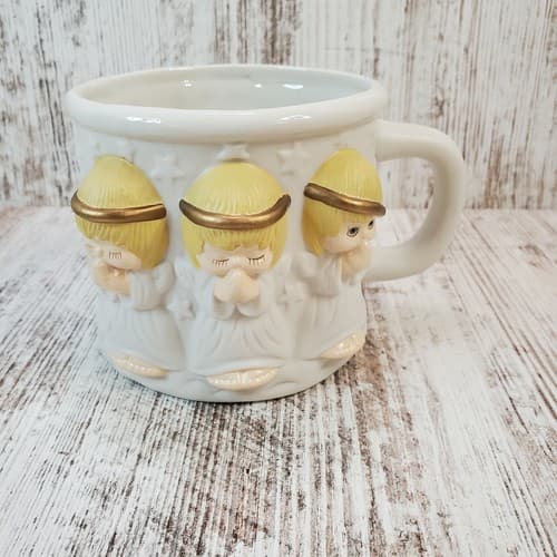 Hallmark 3D Praying Angels With Stars Ceramic Coffee Mug 4” Houston Harvest. - Thumbnail 3