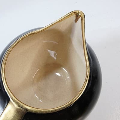 Vintage V&B Luxembourg Villeroy & Bach Black Gold Trim Creamer Mini Pitcher - Thumbnail 2