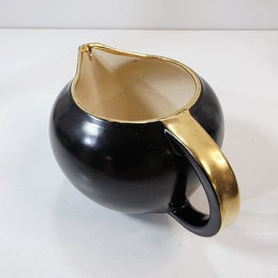 Vintage V&B Luxembourg Villeroy & Bach Black Gold Trim Creamer Mini Pitcher
