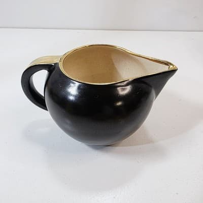 Vintage V&B Luxembourg Villeroy & Bach Black Gold Trim Creamer Mini Pitcher - Thumbnail 3