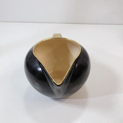 Vintage V&B Luxembourg Villeroy & Bach Black Gold Trim Creamer Mini Pitcher - Thumbnail 4