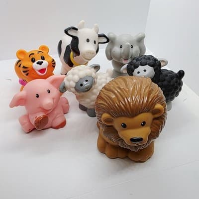Lot of 7 Fisher Price Little People Zoo & Farm Animals Lion Cow Pig Tiger Sheep - Thumbnail 2