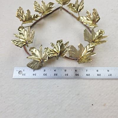 Vintage 2 pc Brass Ivy Leaf Heart Wreath Hanging Wall Plaque and Spray of Leaves - Thumbnail 7