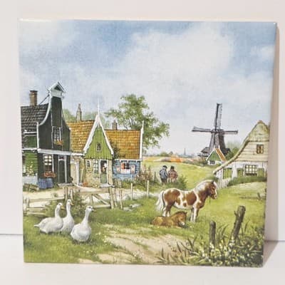Vintage Ceramic Art Tile Farm Windmill Sogut Seramik Made in TURKEY 6" X 6"