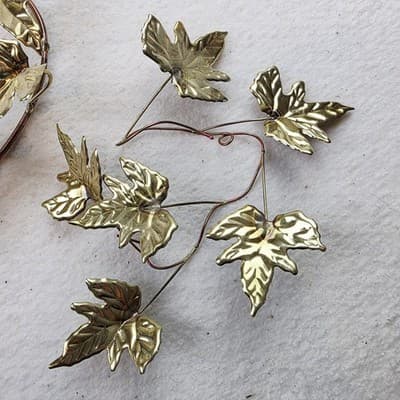 Vintage 2 pc Brass Ivy Leaf Heart Wreath Hanging Wall Plaque and Spray of Leaves - Thumbnail 3
