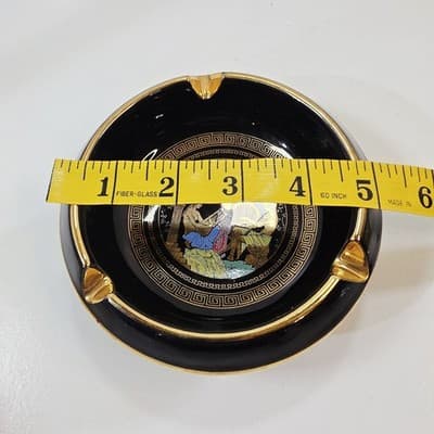 Vintage Greek Muses Ceramic Ashtray Black w/ Gold Details Mythology Scene - Thumbnail 6
