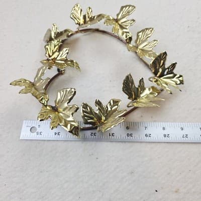 Vintage 2 pc Brass Ivy Leaf Heart Wreath Hanging Wall Plaque and Spray of Leaves - Thumbnail 6