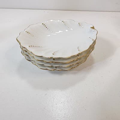 Set of 4 Andrea By Sadek Leaf Shaped Porcelain Trinket Dishes White Gold Trim - Thumbnail 4
