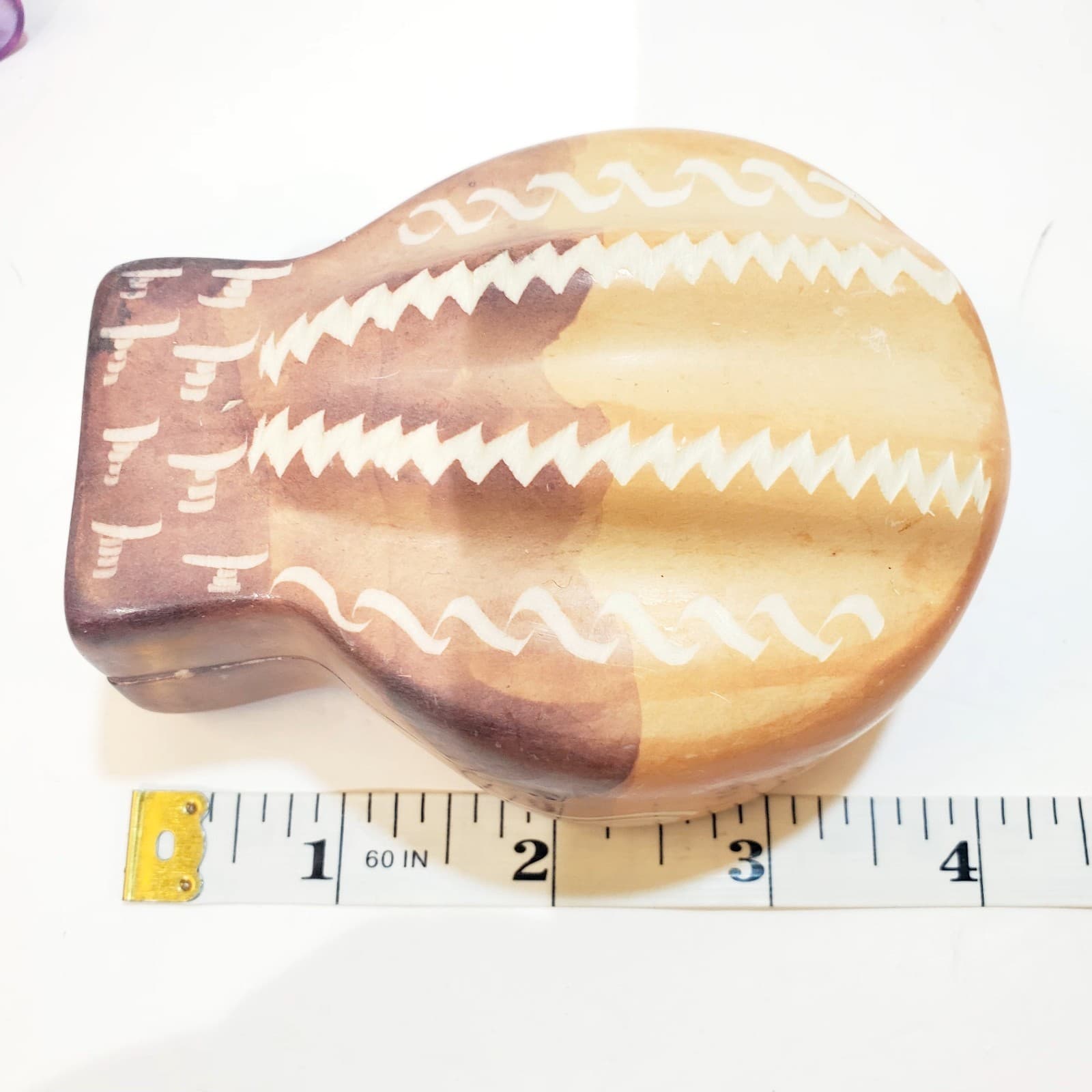 Handcarved African Soapstone Trinket Box Etched Outer Shell Shaped Kenya 4" - Thumbnail 11