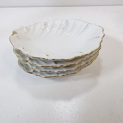 Set of 4 Andrea By Sadek Leaf Shaped Porcelain Trinket Dishes White Gold Trim - Thumbnail 6