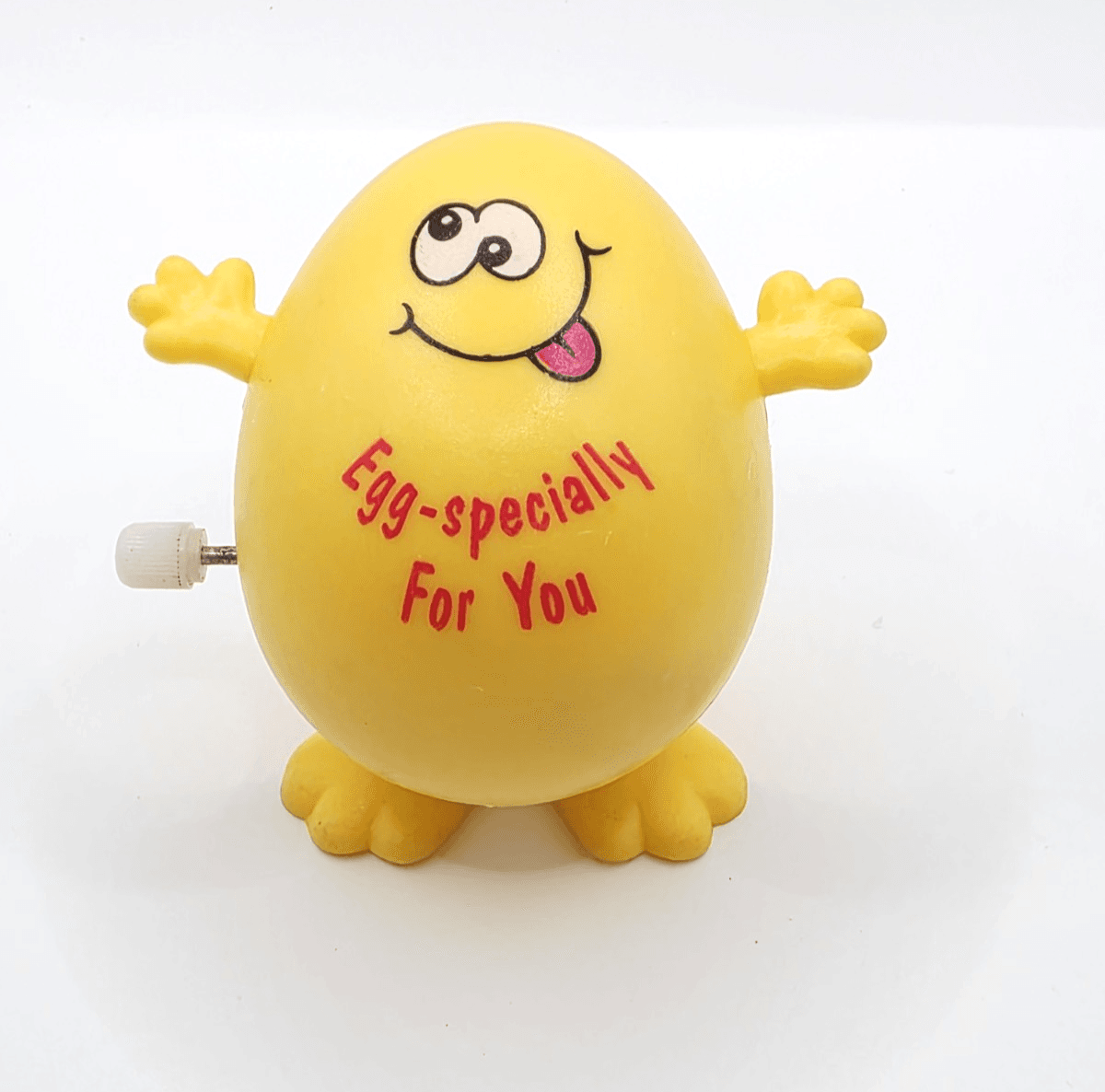 Vintage Russ Crazy Eyes Wind Up Easter Egg Toy Yellow Works SEE VIDEO