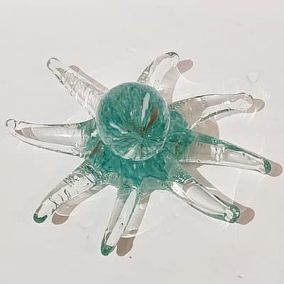 Aqua Clear Hand Blown Art Glass Octopus Figurine Paperweight Gold Flecks - Thumbnail 4