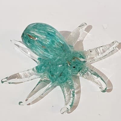 Aqua Clear Hand Blown Art Glass Octopus Figurine Paperweight Gold Flecks - Thumbnail 3