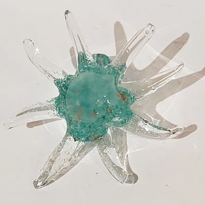 Aqua Clear Hand Blown Art Glass Octopus Figurine Paperweight Gold Flecks - Thumbnail 7