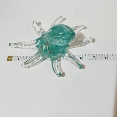 Aqua Clear Hand Blown Art Glass Octopus Figurine Paperweight Gold Flecks - Thumbnail 9