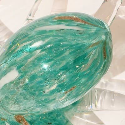Aqua Clear Hand Blown Art Glass Octopus Figurine Paperweight Gold Flecks - Thumbnail 5