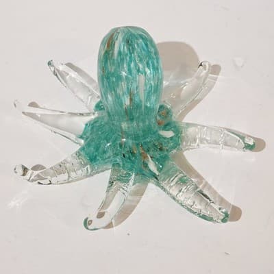 Aqua Clear Hand Blown Art Glass Octopus Figurine Paperweight Gold Flecks