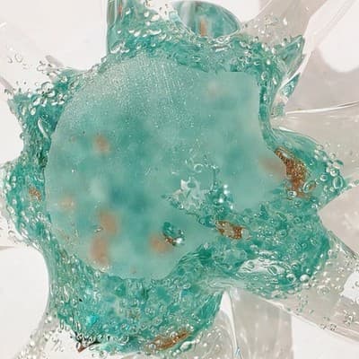 Aqua Clear Hand Blown Art Glass Octopus Figurine Paperweight Gold Flecks - Thumbnail 8