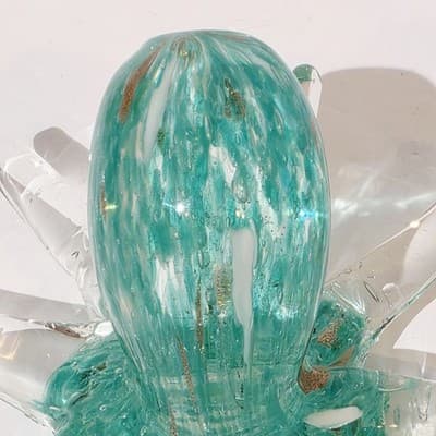 Aqua Clear Hand Blown Art Glass Octopus Figurine Paperweight Gold Flecks - Thumbnail 2