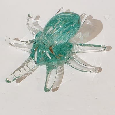 Aqua Clear Hand Blown Art Glass Octopus Figurine Paperweight Gold Flecks - Thumbnail 6