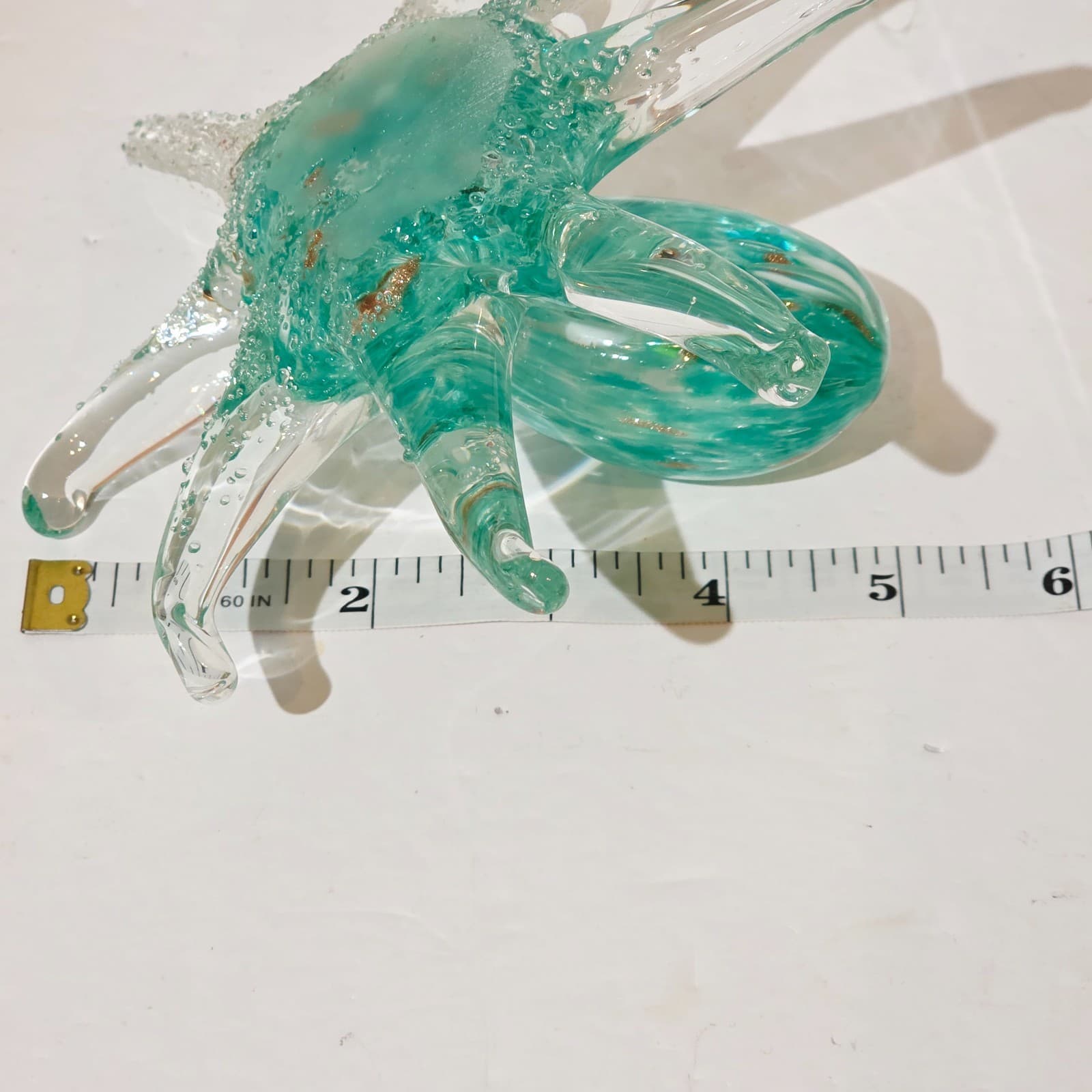 Aqua Clear Hand Blown Art Glass Octopus Figurine Paperweight Gold Flecks - Thumbnail 11