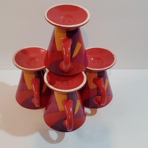Set of 4 Cone Shaped Espresso Mugs Abstract Expressionism 3" Red Purple Orange - Thumbnail 7