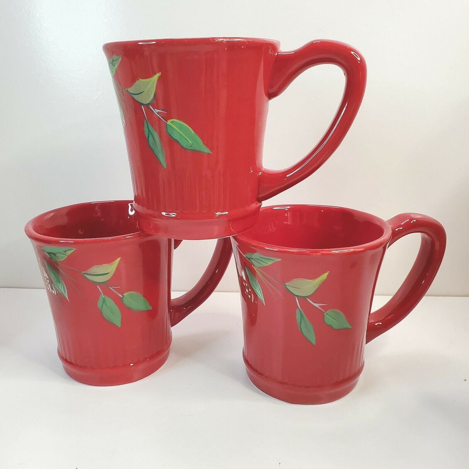 Tracy Porter Holiday Red Coffee Mug Jolly Ol' Snowy Mistletoe Set 3 Coffee Mugs