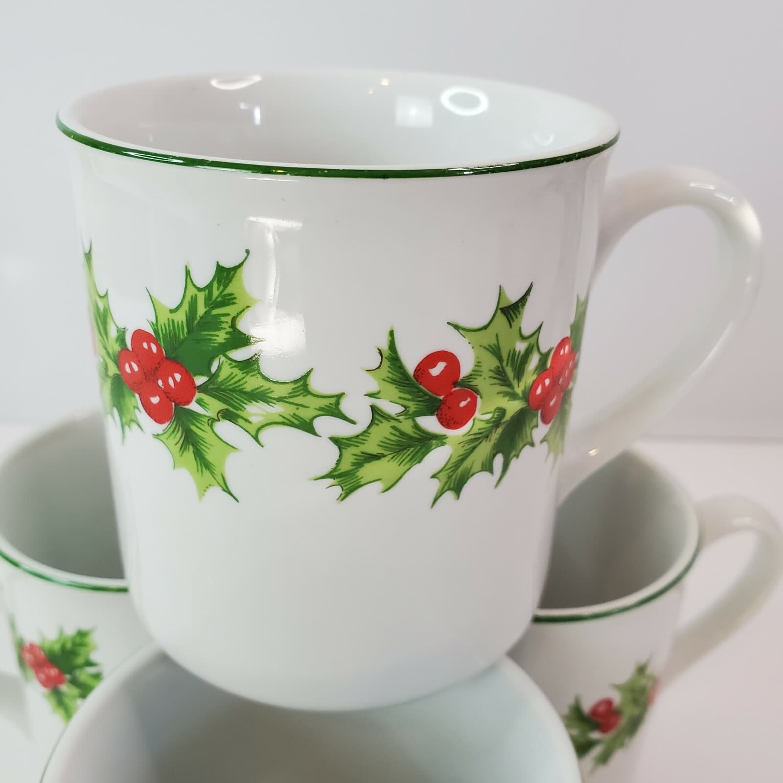 Schmidt Porcelana Brasil Holly Christmas Collectible Coffee Tea Cup Mugs Set 4 - Thumbnail 2