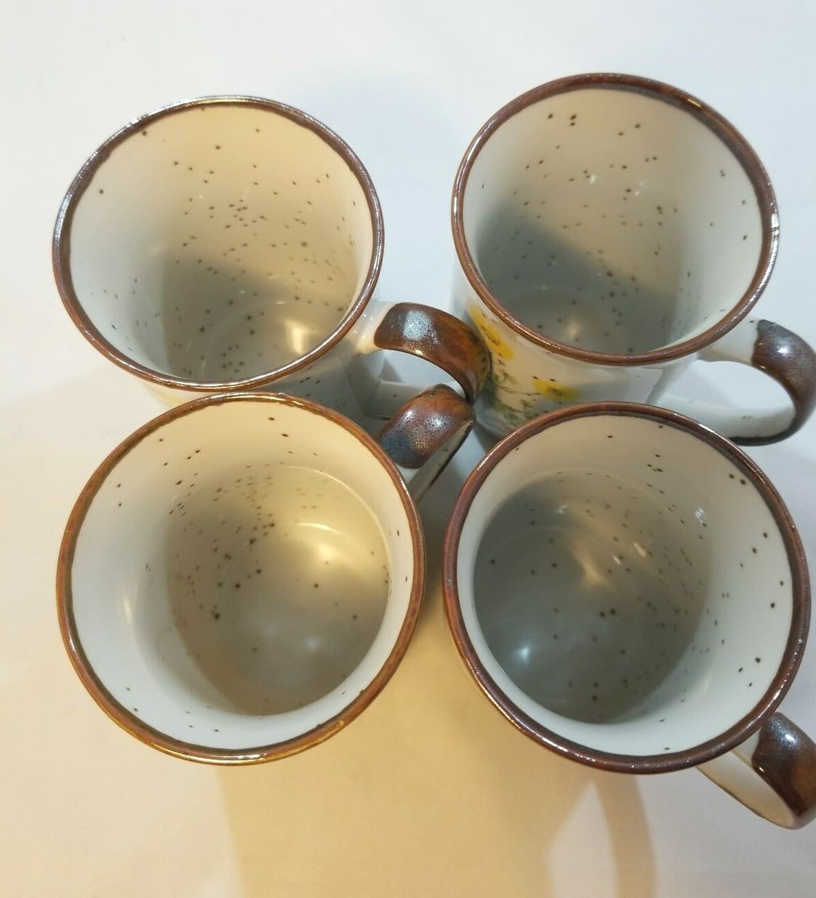 Buttercup Flower Japanese Stoneware Mugs Brown Speckled NO. 104 Japan Set of 4 - Thumbnail 4