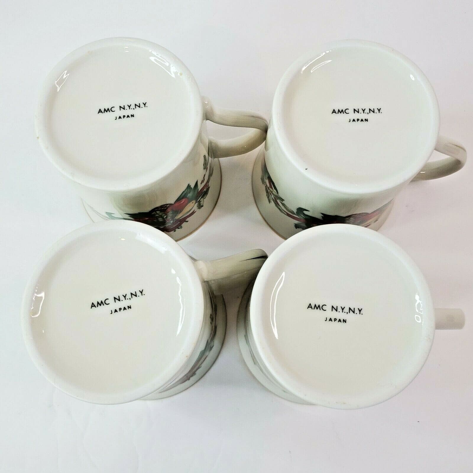 AMC N.Y N.Y Fruits Ribbons Holly Pear Apple Christmas Mugs Cups Gold Trim Set 4 - Thumbnail 6